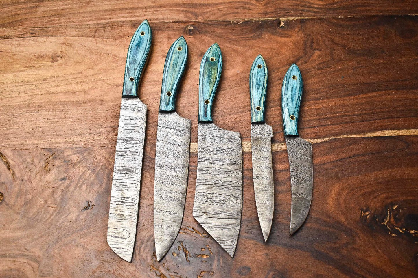Lot of 5 Handmade Damascus Steel Blade Chef Set Knives
