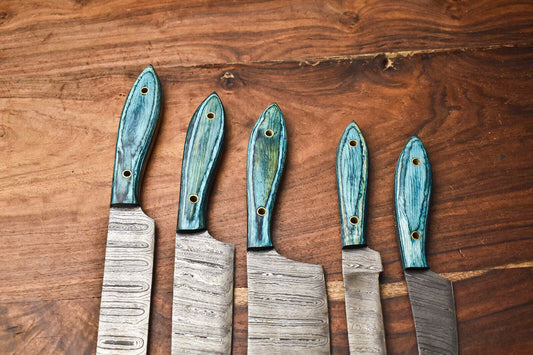 Lot of 5 Handmade Damascus Steel Blade Chef Set Knives