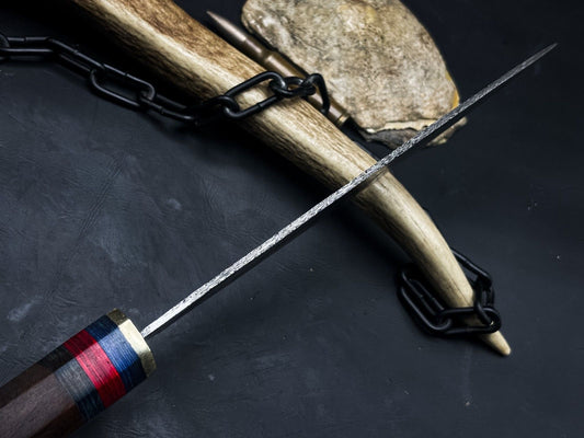 Damascus Steel Kitchen Chef EDC Knife – Wood Handle with Cow Leather Sheath