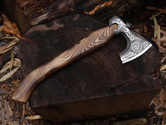 18 Inch Handmade Viking Axe Ash Wood Handle with Leather Sheath