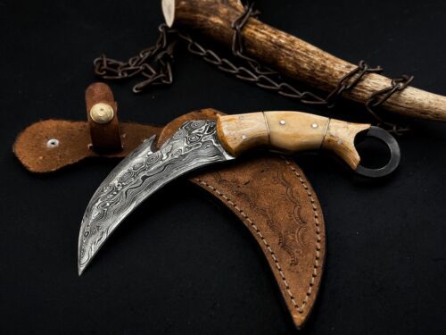 Handmade Damascus Karambit Knife With Wood Handle Damascus Steel Karambit