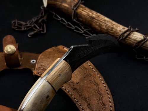 Handmade Damascus Karambit Knife With Wood Handle Damascus Steel Karambit