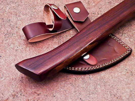 New Handmade Damascus Steel Axe | Unique Limited Edition 16-Inch Axe with Natural Wood Handle & Leather Sheath