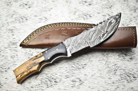 Custom Handmade Damascus Steel Blade Tracker Knife | Hardwood Handle | 10"