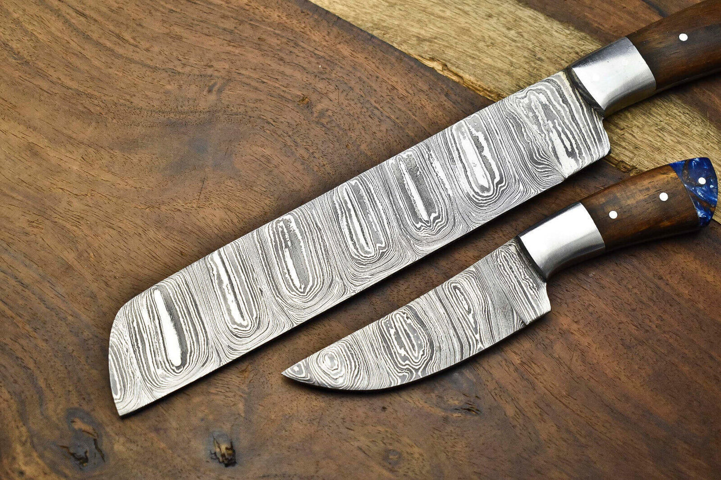 Set of 2 Handmade Damascus Steel Chef Knives | Full Tang Kitchen Knife Set