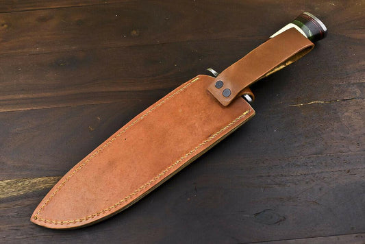 14.6" Handmade Damascus Bowie Knife with Camel Bone Handle