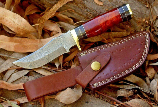 Custom 8" Damascus Steel Bowie Knife – Resin & Brass Guard Handle