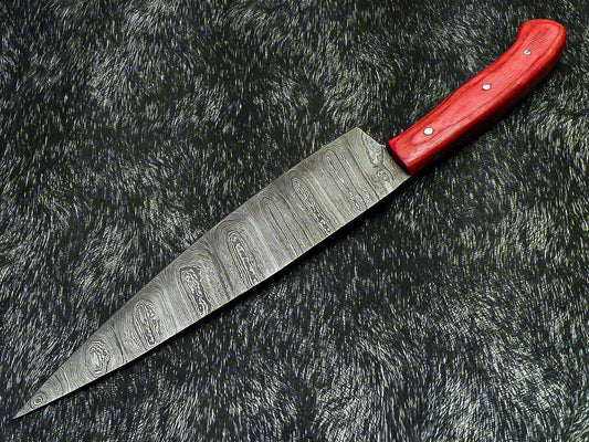 Custom Made Hand Forged Damascus Steel Chef Kitchen Knife with Wood Handle