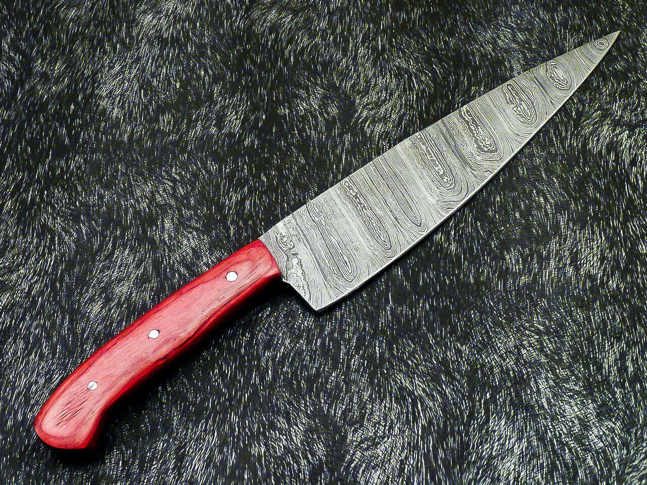 Custom Made Hand Forged Damascus Steel Chef Kitchen Knife with Wood Handle