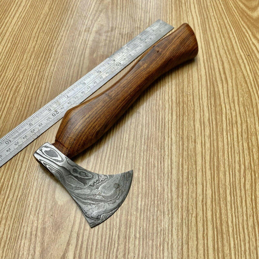 Custom Forged Damascus Axe Tomahawk with Wood Handle | Handmade Damascus Steel Axe for Camping and Survival