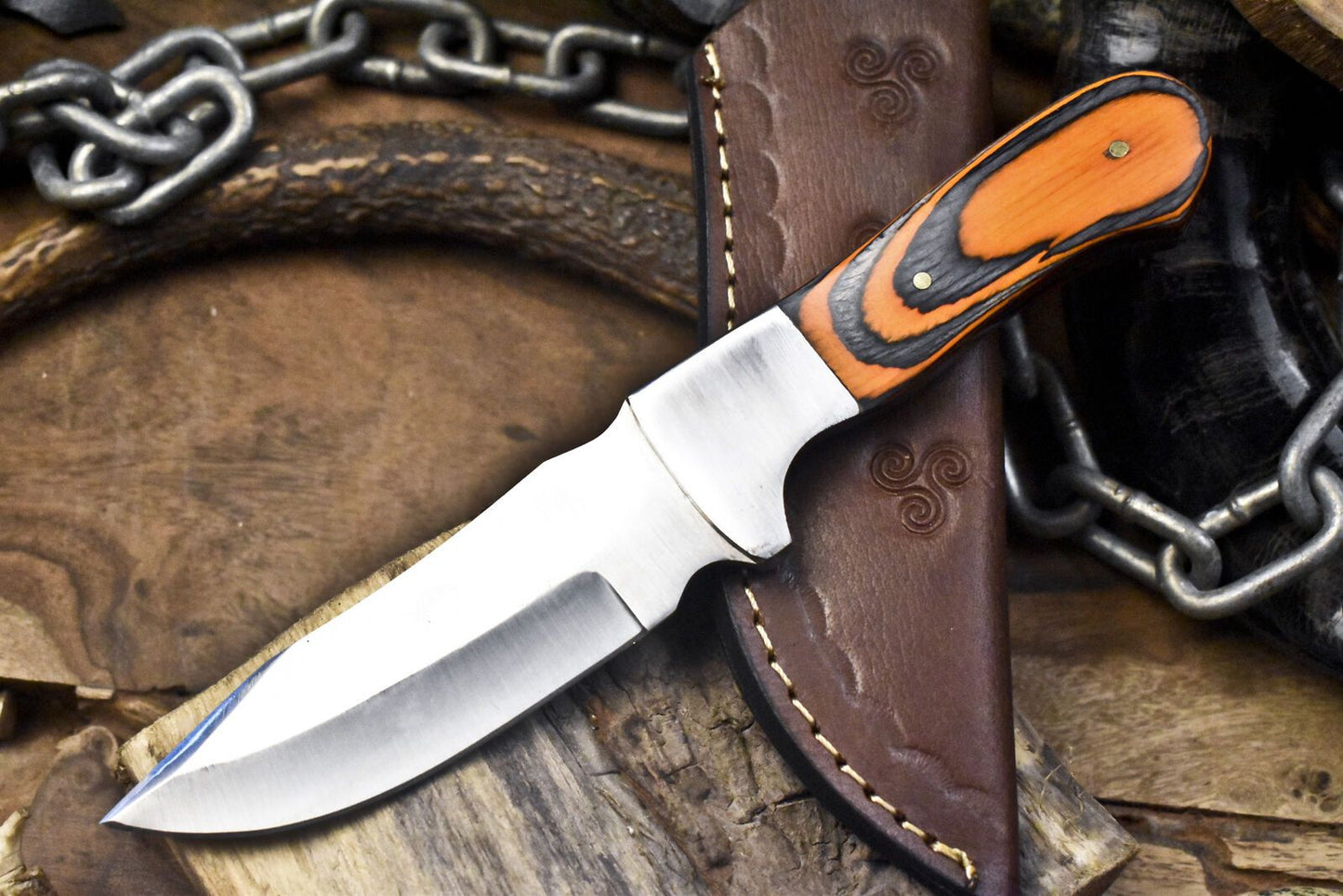 8.5" Forged Skinner Knife | ATS-34 Steel Blade | Hard Wood Handle with Steel Bolster