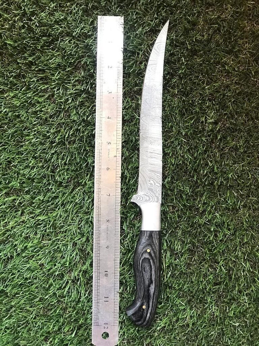 12.5" Hand Forged Twist Damascus Steel Fillet Knife Best Fillet Knife With Leather Sheath