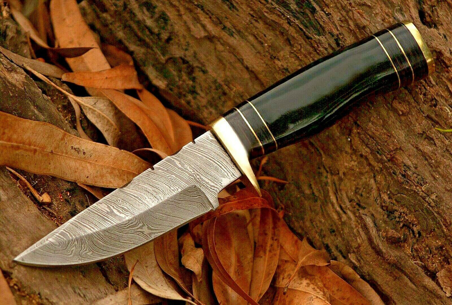 8" Hand Forged Damascus Hunting Knife – Resin & Brass Guard Handle