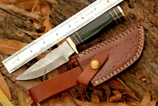 8" Hand Forged Damascus Hunting Knife – Resin & Brass Guard Handle