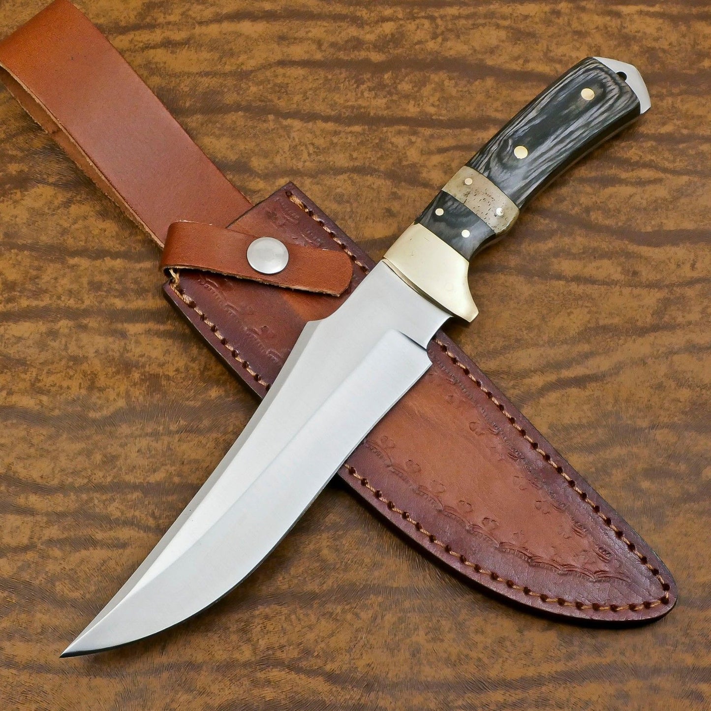 Handmade 12-Inch D2 Steel Full Tang Bowie Hunting Knife – Bone & Wood Handle