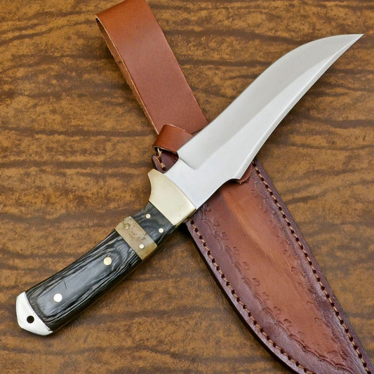 Handmade 12-Inch D2 Steel Full Tang Bowie Hunting Knife – Bone & Wood Handle