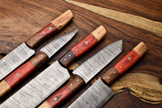 5-Piece Handmade Damascus Steel Chef Knife Set – Professional Kitchen Collection