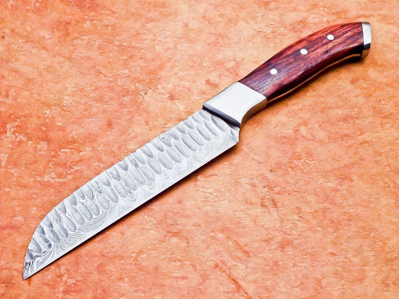 10" Professional Handmade Damascus Steel Chef Kitchen Knife with Hard Wood Handle + Leather Sheath
