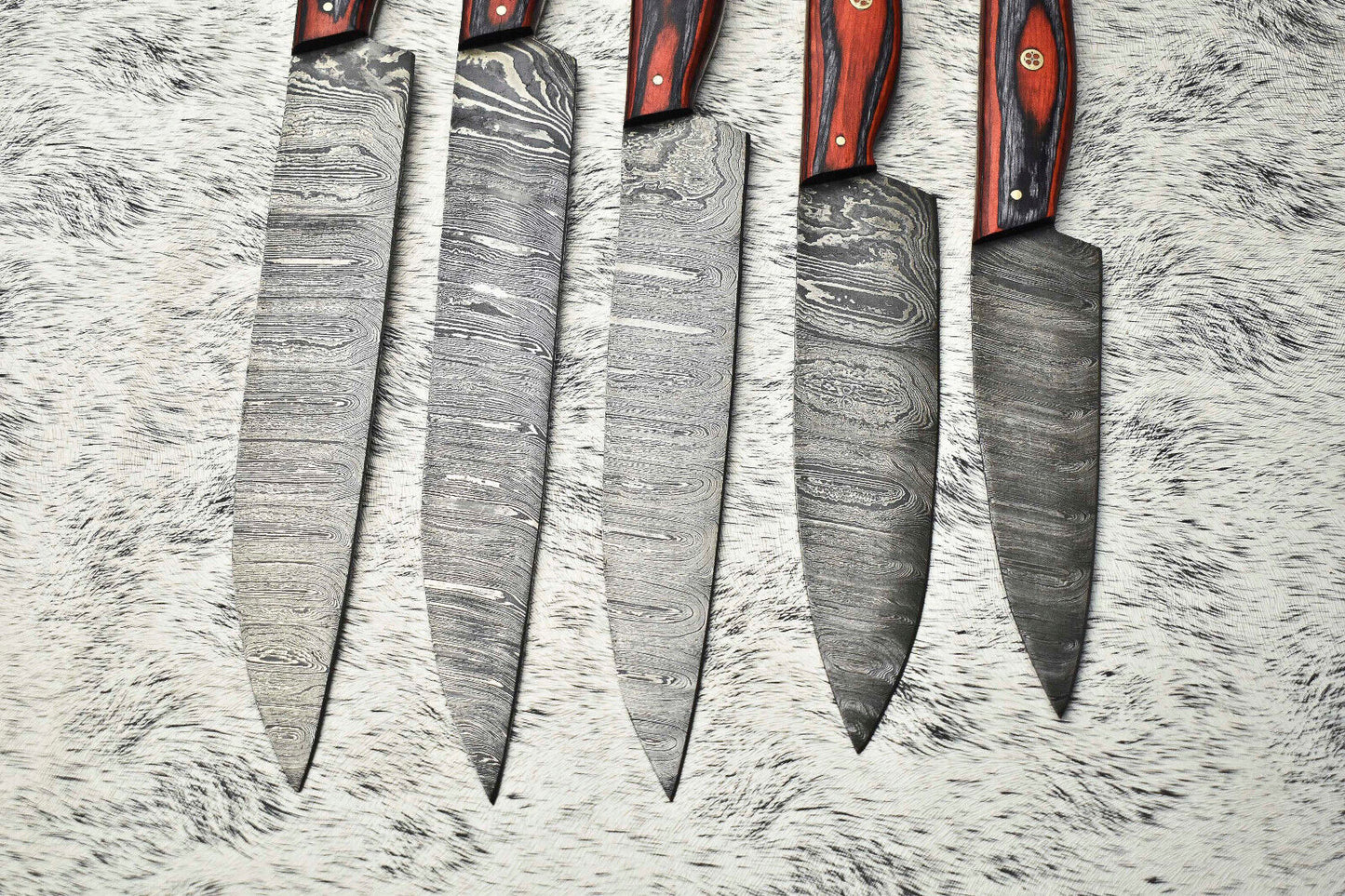 Lot of 5 Handmade Full Tang Damascus Steel Chef Knives | Premium Cutlery Set