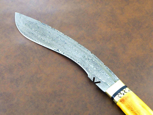 Titan Fang 16.5 Inch Damascus Bowie Knife | Dyed Camel Bone Handle & Leather Sheath