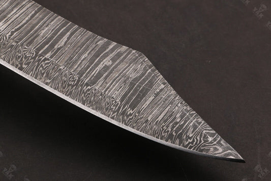 Heritage Forge 15.5 Inch Custom Handmade Damascus Hunting Bowie Knife with Camel Bone and Wood Handle