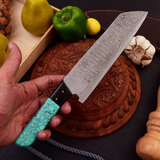 CUSTOM HANDMADE FORGED DAMASCUS STEEL KITCHEN CHEF KNIFE RESIN HANDLE