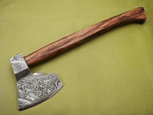 Hand Forged Damascus Axe Tomahawk Knife with Walnut Wood Handle | Integral Damascus Steel Axe