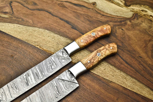 Lot of 2 Handmade Damascus Steel Blade Chef Set Knives