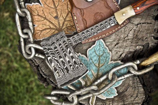 Handmade Clever Chopper Axe Knife – Ladder Damascus Hardwood Handle 7.5 Inch