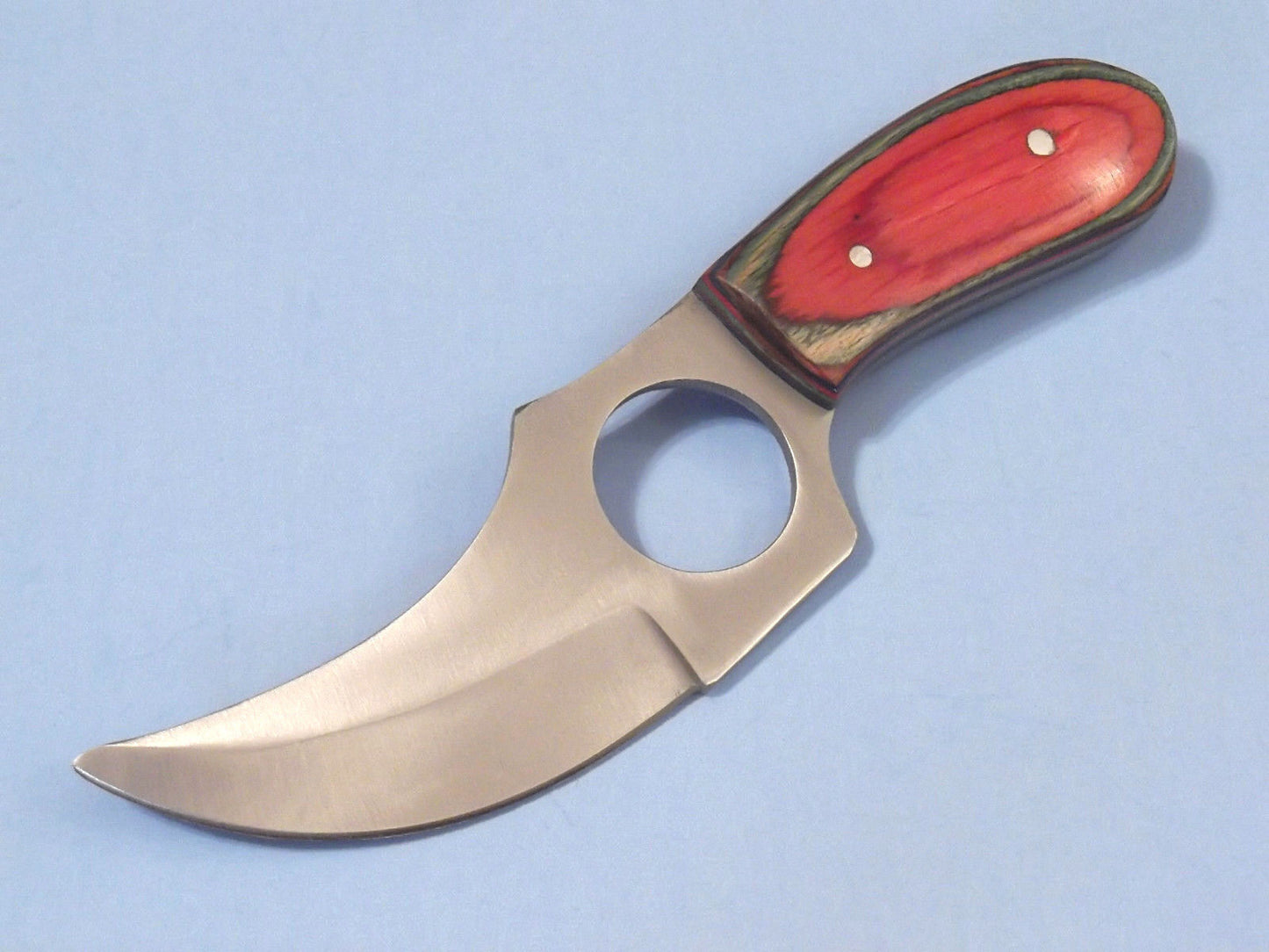 5.75" Short Skinner Knife | Full Tang Stainless Steel | Multi-Color Wood Handle with Finger Hole