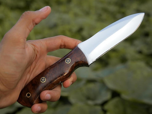 9″ Handmade Carbon Steel Hunting Knife | Rosewood Handle Fixed Blade with Leather Sheath