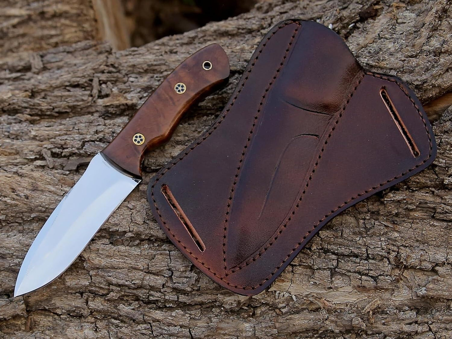 9″ Handmade Carbon Steel Hunting Knife | Rosewood Handle Fixed Blade with Leather Sheath