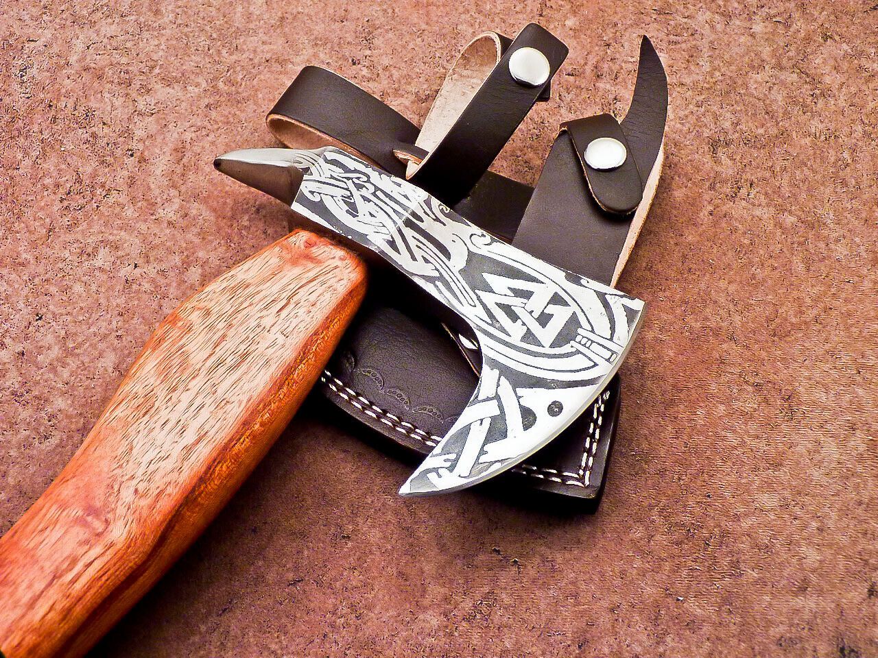 Custom Hand Forged Carbon Steel Viking Axe with Natural Wood Handle 16 Inch
