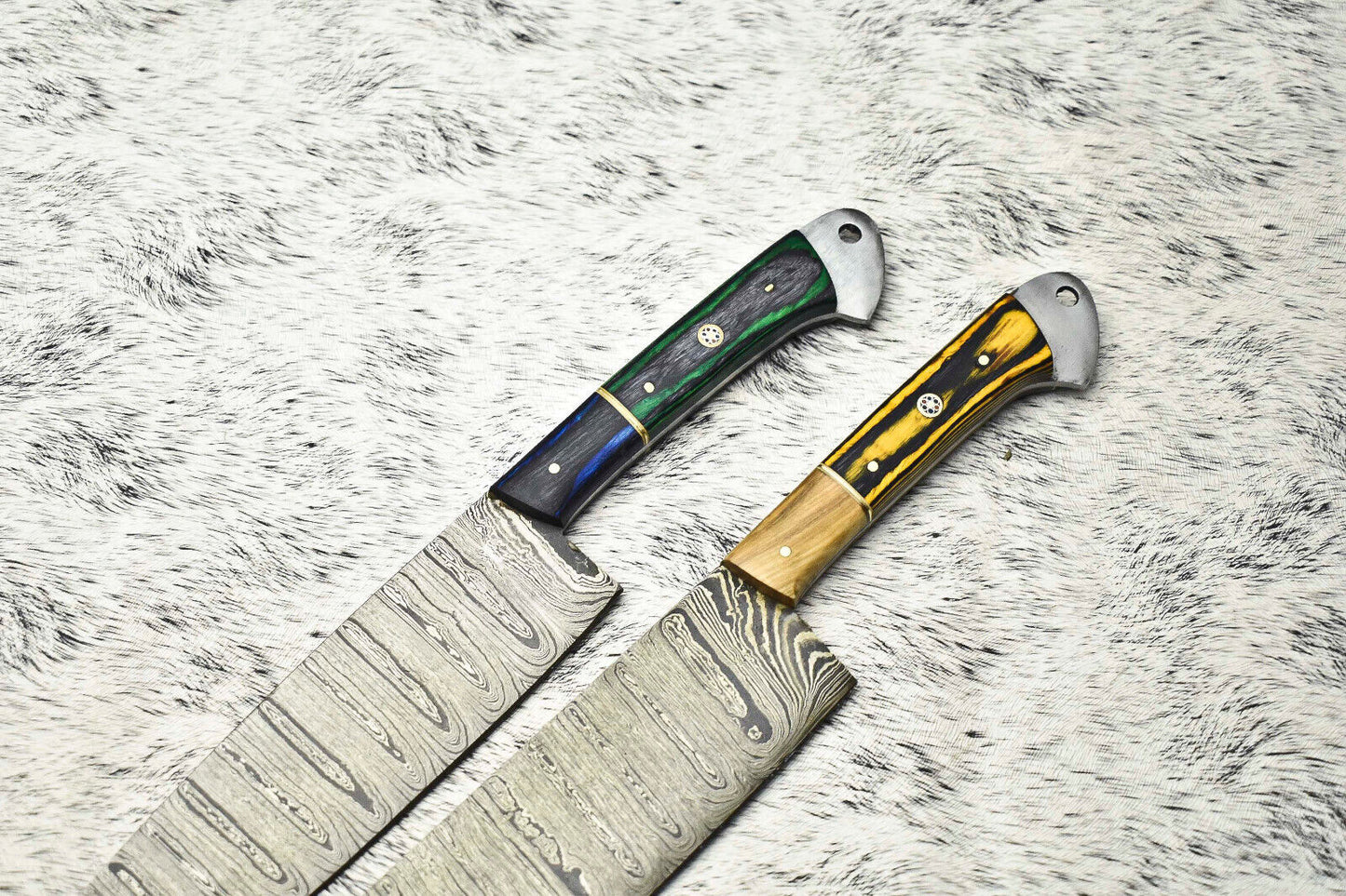 Handmade Hammered Damascus Steel Chef Knife Set – Custom 2-Piece Lot