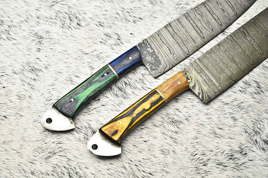 Handmade Hammered Damascus Steel Chef Knife Set – Custom 2-Piece Lot