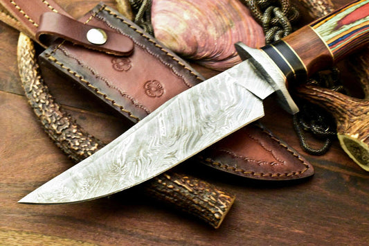 12" Handmade Damascus Steel Bowie Hunting Knife – Hard Wood Handle