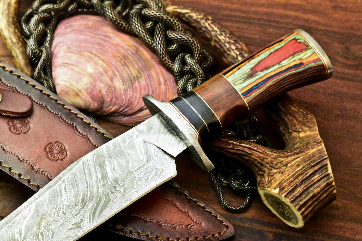 12" Handmade Damascus Steel Bowie Hunting Knife – Hard Wood Handle