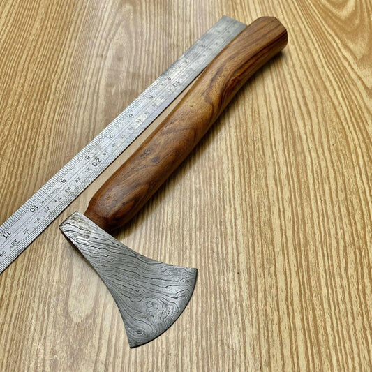 10" Custom Forged Damascus Axe Tomahawk with Wood Handle | Handmade Damascus Steel Axe for Camping and Survival