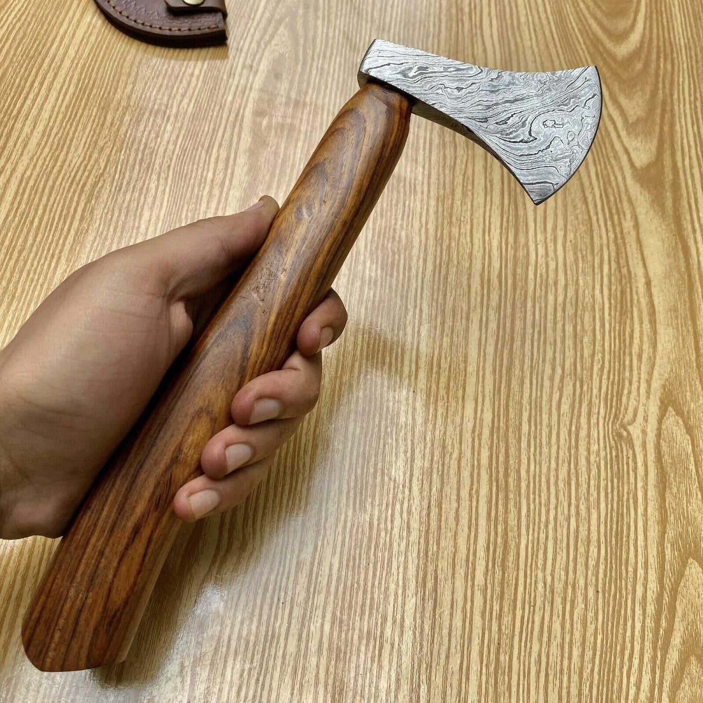 10" Custom Forged Damascus Axe Tomahawk with Wood Handle | Handmade Damascus Steel Axe for Camping and Survival
