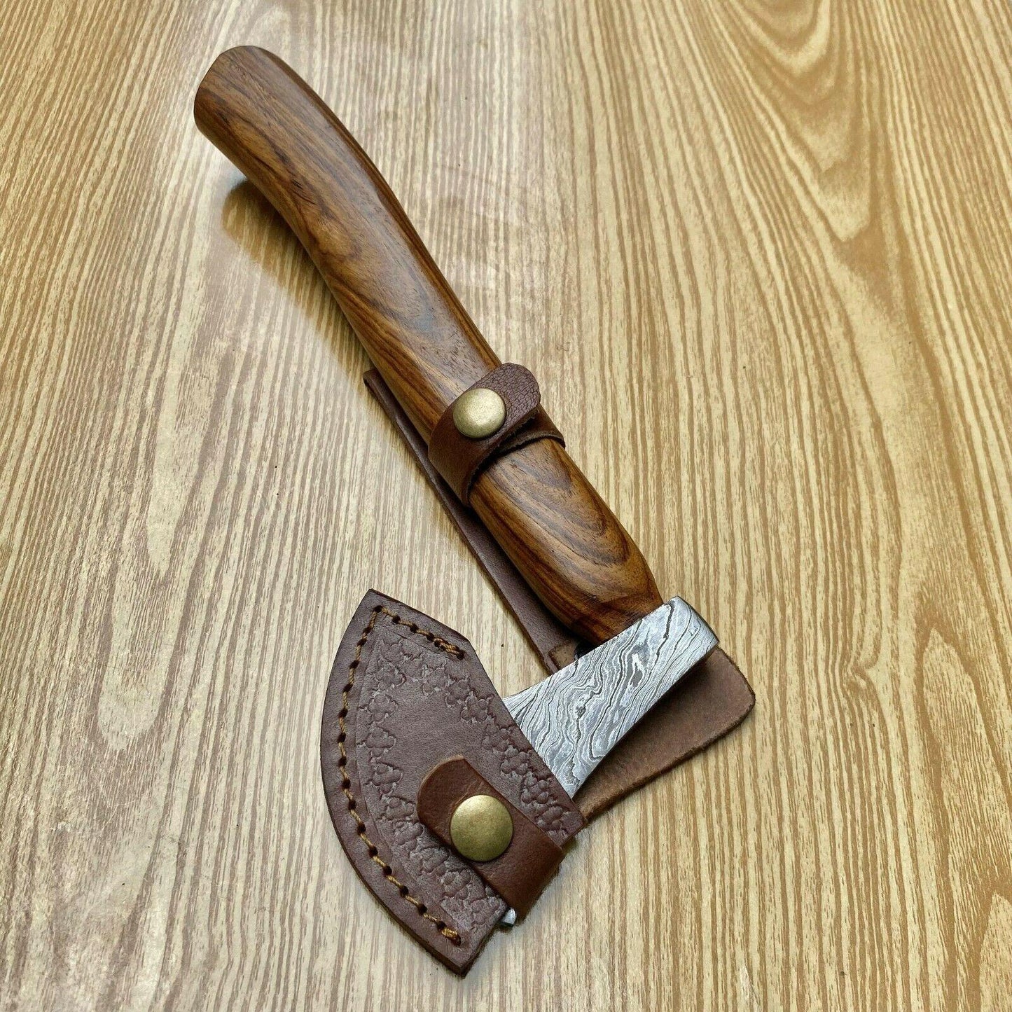 10" Custom Forged Damascus Axe Tomahawk with Wood Handle | Handmade Damascus Steel Axe for Camping and Survival