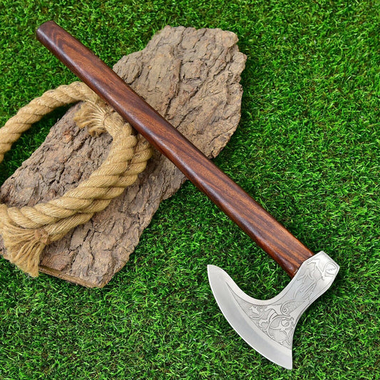 17 Inch Viking Hand Forged 1095 High Carbon Steel Tomahawk Axe with Rose Wood Handle