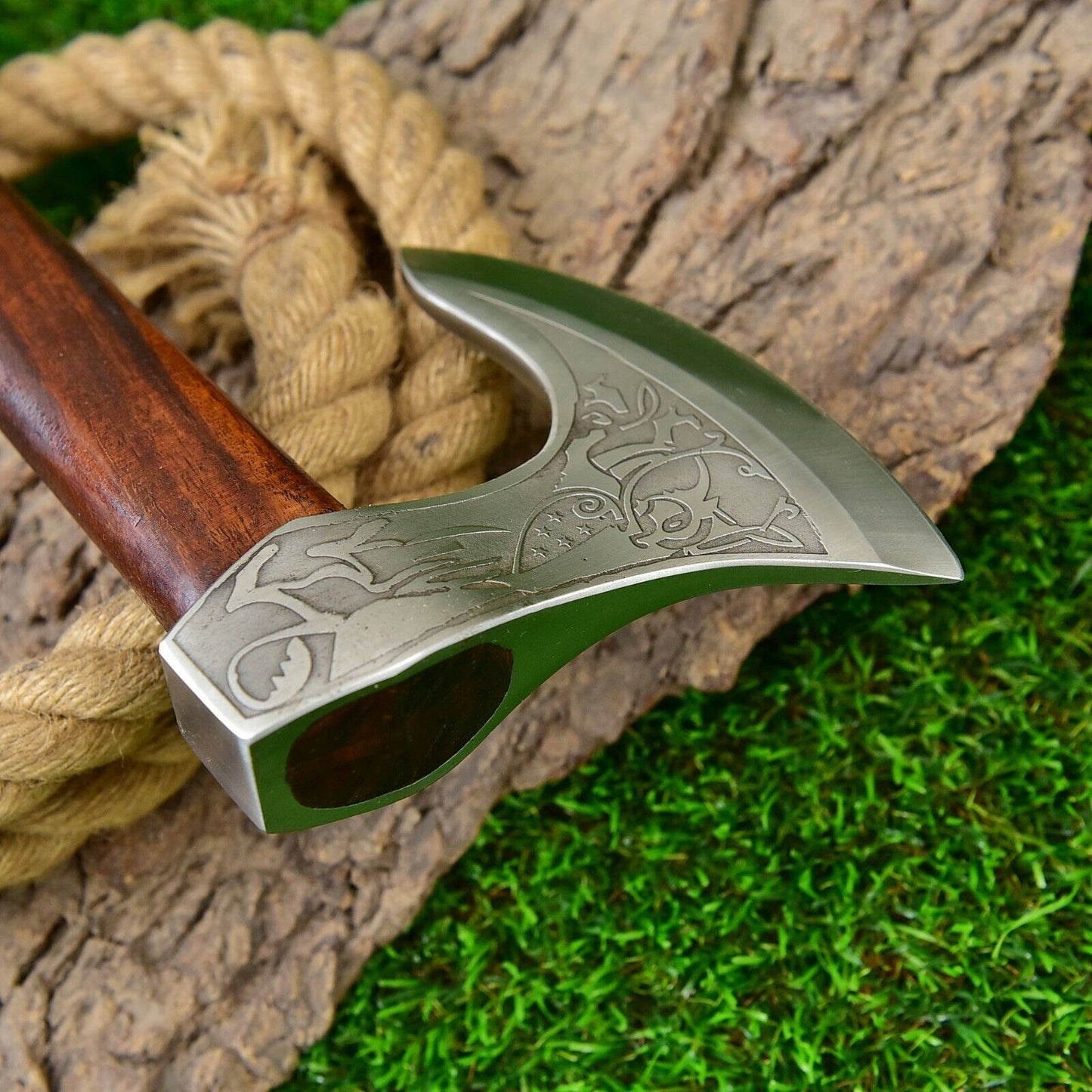 17 Inch Viking Hand Forged 1095 High Carbon Steel Tomahawk Axe with Rose Wood Handle