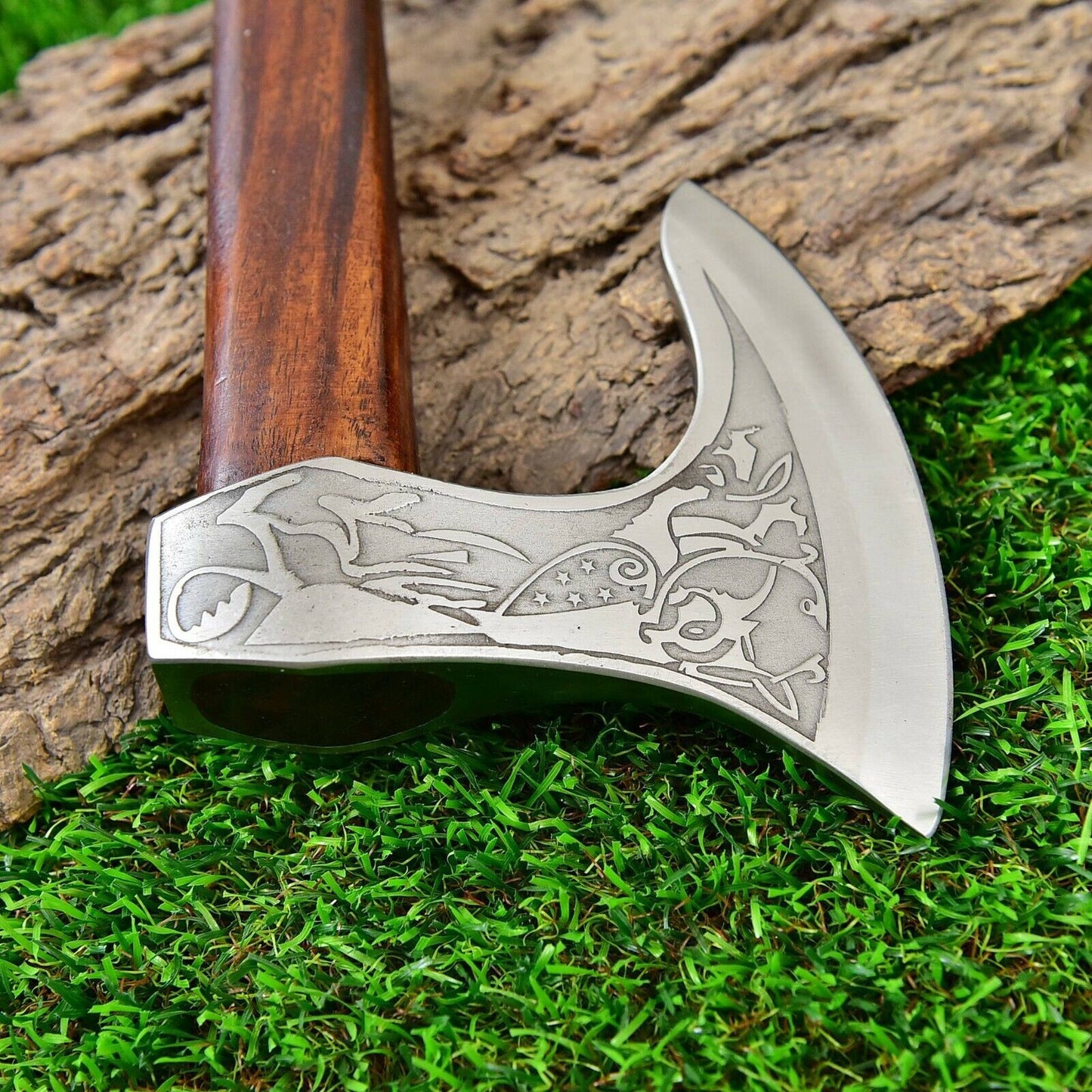 17 Inch Viking Hand Forged 1095 High Carbon Steel Tomahawk Axe with Rose Wood Handle