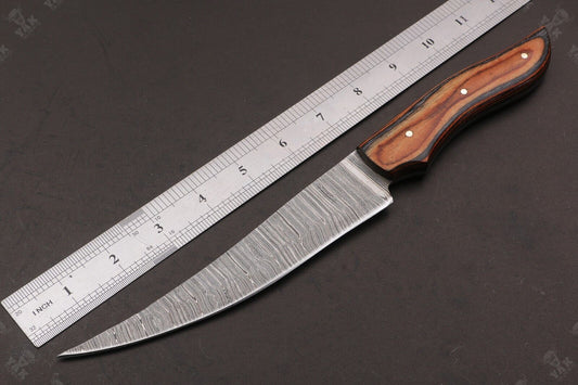 12" Custom Hand Forged Twist Damascus Steel Fillet Knife & Damascus Fillet Knife W/Sheath