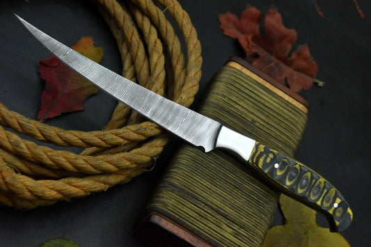 Custom Damascus Fillet Knife Damascus Steel Fillet Knife with Wood Handle