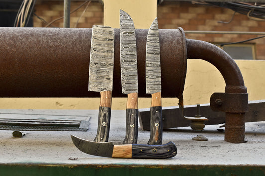 Hot Item Chef Knife Damascus Ash Wood Wooden Bolster Lot of 4 Survival