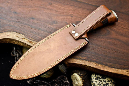 13" Damascus Steel Bowie Knife | Camel Bone Handle