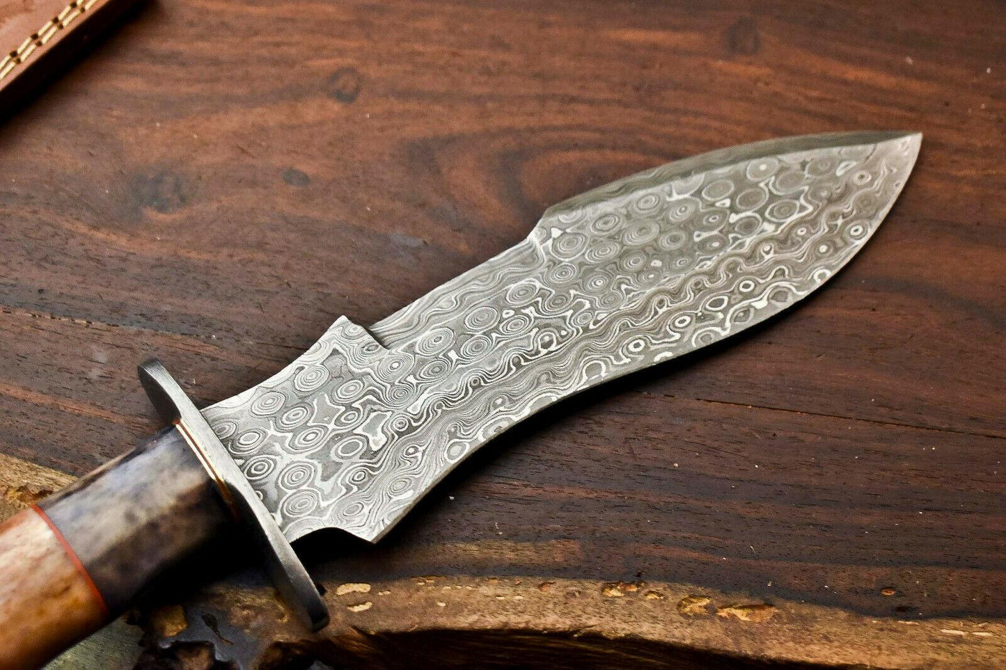 13" Damascus Steel Bowie Knife | Camel Bone Handle