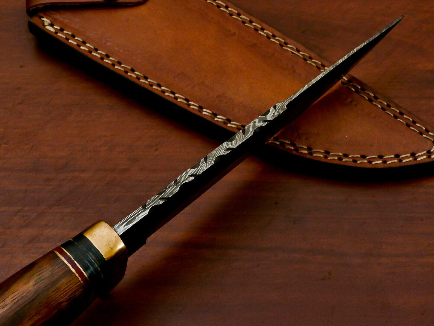 12" Handmade Damascus Bowie Hunting Knife | Rose Wood & Pakka Wood Handle