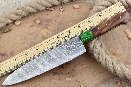 Custom Handmade Forged Damascus Steel Kitchen Chef Knife with Rose Wood Handle